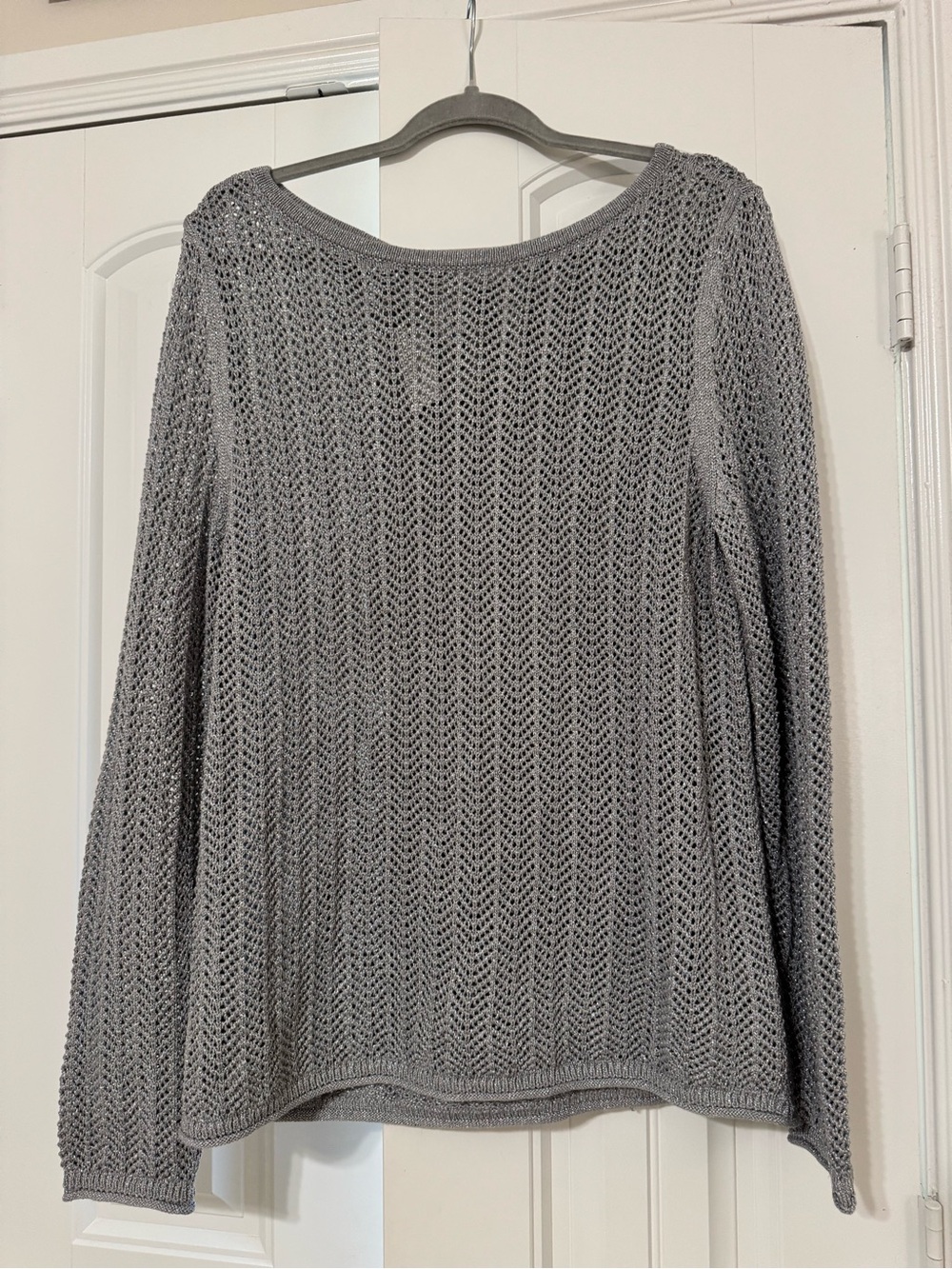 Talbots Open-Knit Scoop Neck Sweater in Light Gray